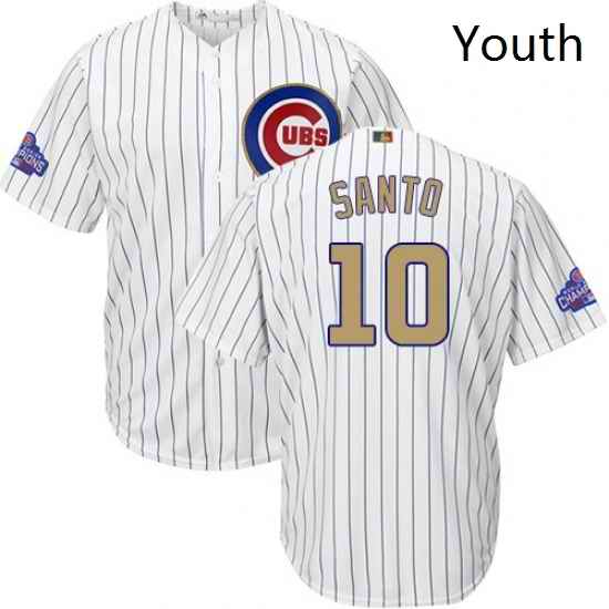 Youth Majestic Chicago Cubs 10 Ron Santo Authentic White 2017 Gold Program Cool Base MLB Jersey